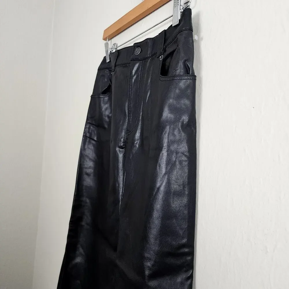 Free People City Slicker Faux Leather Maxi Skirt Black Vegan Moto Long 0 NWOT